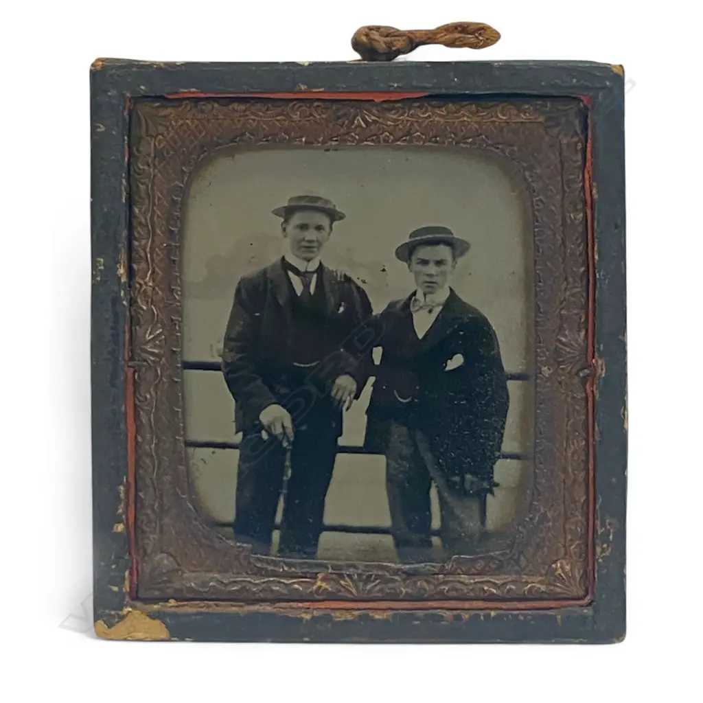 Ambrotype, paper covered frame - Two young men, Image 1++